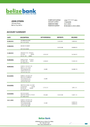 Download Belize bank statement word version 2